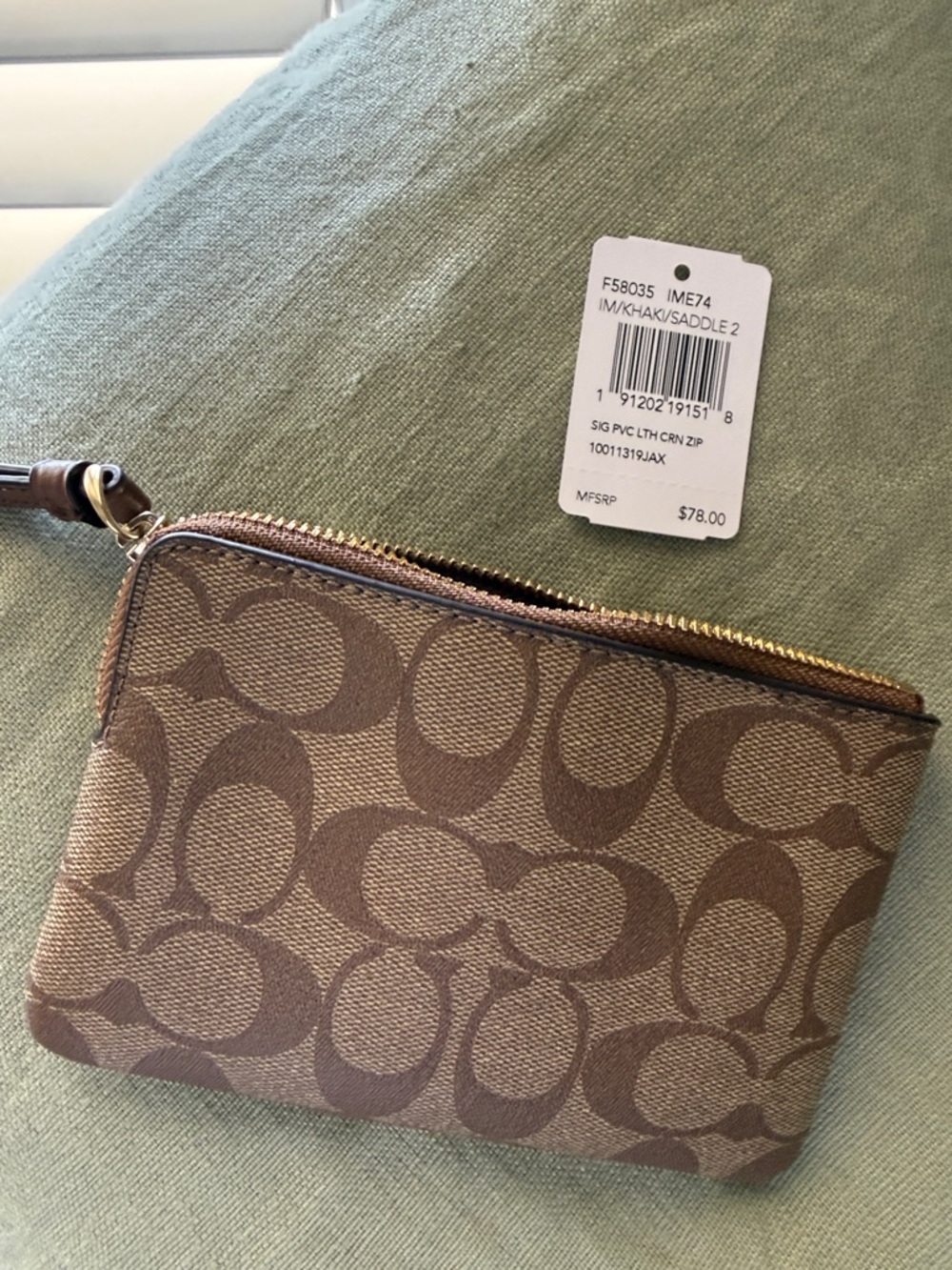 Coach Brown Signature Canvas Wristlet with Leather Trim Zipper - Picture 5 of 5